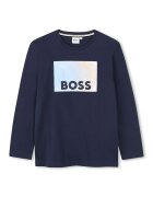 BOSS Kidswear Bluza din bumbac cu imprimeu logo - Albastru prafuit