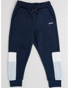 BOSS Kidswear Pantaloni de trening cu snur si model colorblock - Alb/Bleumarin