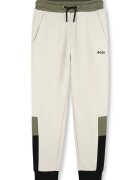 BOSS Kidswear Pantaloni de trening cu snur si model colorblock - Crem/Verde sparanghel