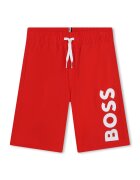 BOSS Kidswear Pantaloni scurti de baie cu snur de ajustare in talie - Rosu/Alb