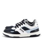 BOSS Kidswear Pantofi sport din piele ecologica cu garnituri din piele - Alb/Albastru glaciar/Bleumarin