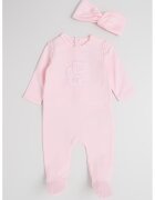 BOSS Kidswear Set de salopeta cu botosei si bentita - 2 piese - Roz pastel