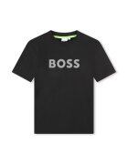 BOSS Kidswear Tricou cu imprimeu logo si decolteu la baza gatului - Negru/Gri deschis