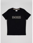BOSS Kidswear Tricou de bumbac cu logo - Alb fildes/Negru/Maro