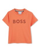 BOSS Kidswear Tricou din bumbac cu decolteu la baza gatului - Portocaliu