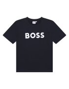 BOSS Kidswear Tricou din bumbac cu imprimeu logo contrastant - Bleumarin