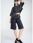 Boss Tricou crop cu maneci cazute si imprimeu text - Gri antracit