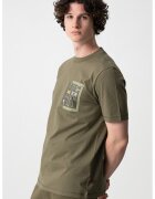 Boss Tricou cu decolteu la baza gatului si imprimeu grafic pe piept - Verde aquamarin/Alb murdar