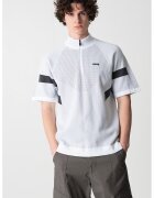 Boss Tricou cu fenta cu fermoar - Alb optic/Gri deschis melange/Gri inchis