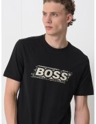 Boss Tricou cu imprimeu logo si decolteu la baza gatului - Negru/Alb optic
