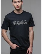 Boss Tricou cu imprimeu logo si decolteu la baza gatului - Negru/Crem