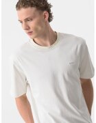 Boss Tricou de bumbac cu decolteu la baza gatului - Galben pal/Alb murdar