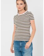 Boss Tricou din bumbac cu model in dungi - Alb/Kaki