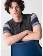 Boss Tricou polo cu model in dungi contrastante - Albastru prafuit/Galben pal/Gri inchis