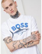 Boss Tricou slim fit cu imprimeu - Alb optic/Albastru