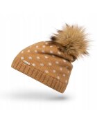 Broedrene Caciula cu ciucure dama - Brodrene - Model cu buline - Acril - 55-58 cm - Maro deschis