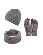 Broedrene Set 3 in 1 barbati - Brodrene - Acril - Caciula + fular tip guler + manusi - Circumferinta 56-60 cm - Gri deschis