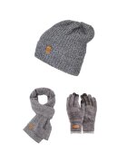 Broedrene Set 3 in 1 barbati - Brodrene - Caciula + fular + manusi - Acril - Circumferinta 56-60 cm - Gri deschis