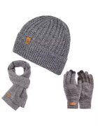 Broedrene Set 3 in 1 barbati - Brodrene - Caciula + fular + manusi - Acril - Circumferinta 56-60 cm - Gri deschis