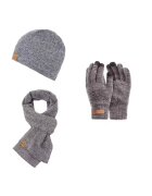 Broedrene Set 3 in 1 barbati - Brodrene - Caciula + fular + manusi - Acril - Circumferinta 56-60 cm - Gri deschis