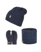 Broedrene Set 3 in 1 barbati - Brodrene - Caciula + fular tip guler + manusi - Acril - Circumferinta 56-60 cm - Bleumarin