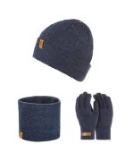 Broedrene Set 3 in 1 barbati - Brodrene - Caciula + fular tip guler + manusi - Acril - Circumferinta 56-60 cm - Bleumarin