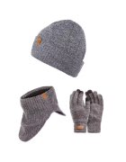 Broedrene Set 3 in 1 barbati - Brodrene - Caciula + fular tip guler + manusi - Acril - Circumferinta 56-60 cm - Gri deschis