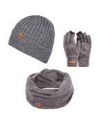 Broedrene Set 3 in 1 barbati - Brodrene - Caciula + fular tip guler + manusi - Acril - Circumferinta 56-60 cm - Gri deschis