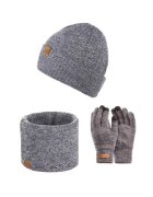 Broedrene Set 3 in 1 barbati - Brodrene - Caciula + fular tip guler + manusi - Acril - Circumferinta 56-60 cm - Gri deschis