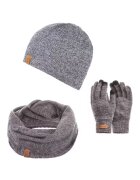 Broedrene Set 3 in 1 barbati - Brodrene - Caciula + fular tip guler + manusi - Acril - Circumferinta 56-60 cm - Gri deschis