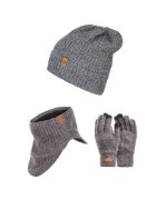 Broedrene Set 3 in 1 barbati - Brodrene - Caciula + fular tip guler + manusi - Acril - Circumferinta 56-60 cm - Gri deschis