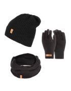 Broedrene Set 3 in 1 barbati - Brodrene - Caciula + fular tip guler + manusi - Acril - Circumferinta 56-60 cm - Negru