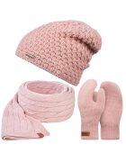 Broedrene Set 3 in 1 dama - Brodrene - Caciula + fular + manusi - Acril - Circumferinta 55-58 cm - Fular 170 x 40 cm - Roz