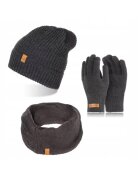 Broedrene Set caciula - manusi si fular barbati - Brodrene - Acril - Dimensiune universala - Gri