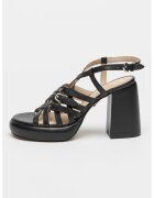 Bronx Sandale de piele cu barete multiple si toc masiv Ginn-Y - Negru