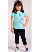 Bumbacel 100 COTTON Set fetite din tricou cu imprimeu si pantaloni din bumbac