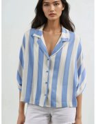 Busem Camasa dama - cu dungi - croiala lejera - albastru - textil -