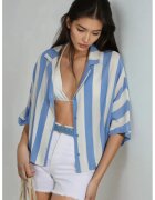 Busem Camasa dama - cu dungi si nasturi - albastru deschis/alb - textil