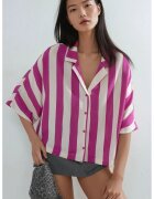 Busem Camasa dama - cu nasturi si dungi - roz magenta/alb - textil