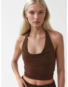 Busem Maiou scurt dama decolteu halter - slim fit - poliester/elastan - maro mocha