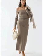 Busem Rochie Maxi Bodycon fara umeri - bej - jerseu