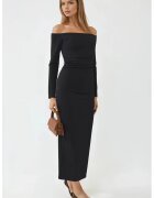 Busem Rochie Maxi Bodycon fara umeri - neagra - jerseu