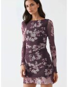 Busem Rochie Mini Floral - Maneci Lungi - Mov - Jerseu