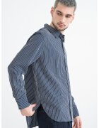 Calvin Klein Camasa cu logo brodat si dungi - Alb/Gri carbune