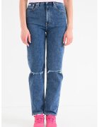 Calvin Klein Jeans Blugi cu talie inalta si aspect deteriorat - Albastru melange