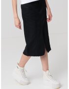 Calvin Klein Jeans Fusta midi de in si bumbac cu slit frontal - Negru