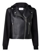 Calvin Klein Jeans Jacheta biker de piele ecologica cu gluga - Negru