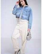 Calvin Klein Jeans Jacheta crop lejera din denim - Albastru deschis