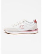 Calvin Klein Jeans Pantofi sport de piele intoarsa cu garnituri din material textil - Alb/Roz zmeuriu/Bej deschis