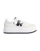 Calvin Klein Jeans Pantofi sport flatform de piele si piele intoarsa - Alb fildes/Negru